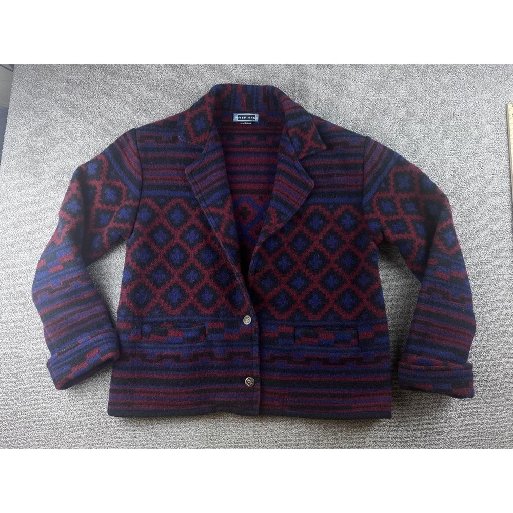 Vintage River Blue Jacket Men L Multi Color Wool Southwestern Geometric Cabin